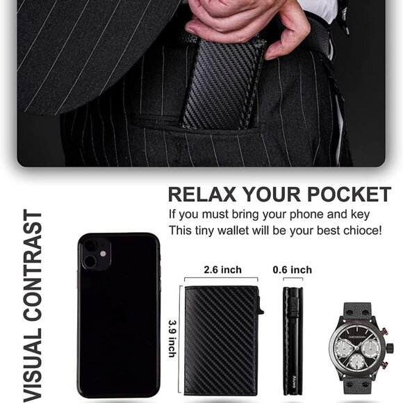 AirTag Smart Mens Wallet, Slim Minimalist Wallet with RFID Blocking Carbon Fiber - Picture 7 of 8